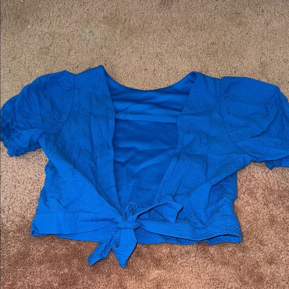 Vibrant Blue Kids' Puff Sleeve Blouse - Picture 3 of 3